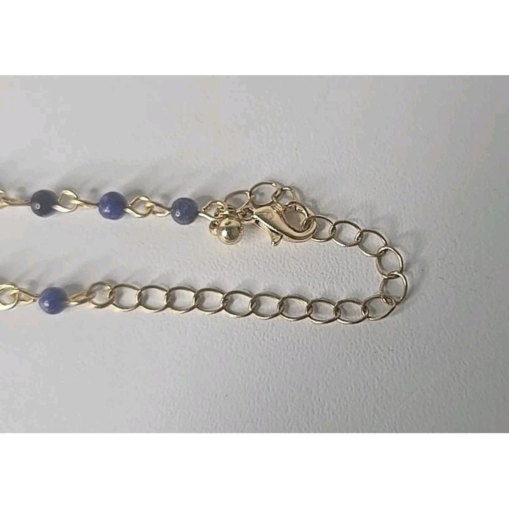 Blue Beaded Necklace Gold Colored Chain - Picture 3 of 4